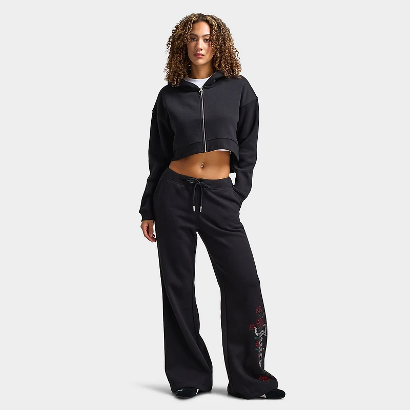 Juicy Couture Women's Cropped Full Zip Fleece Hoodie Roses / Liquorice