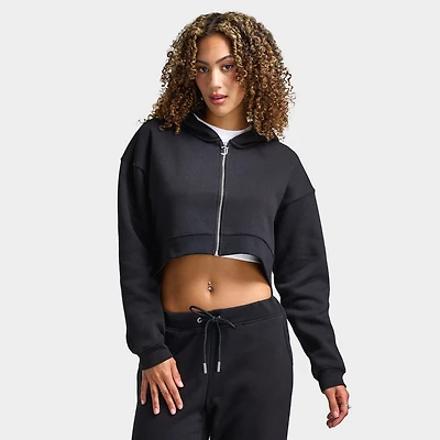 Juicy Couture Women's Cropped Full Zip Fleece Hoodie Roses / Liquorice