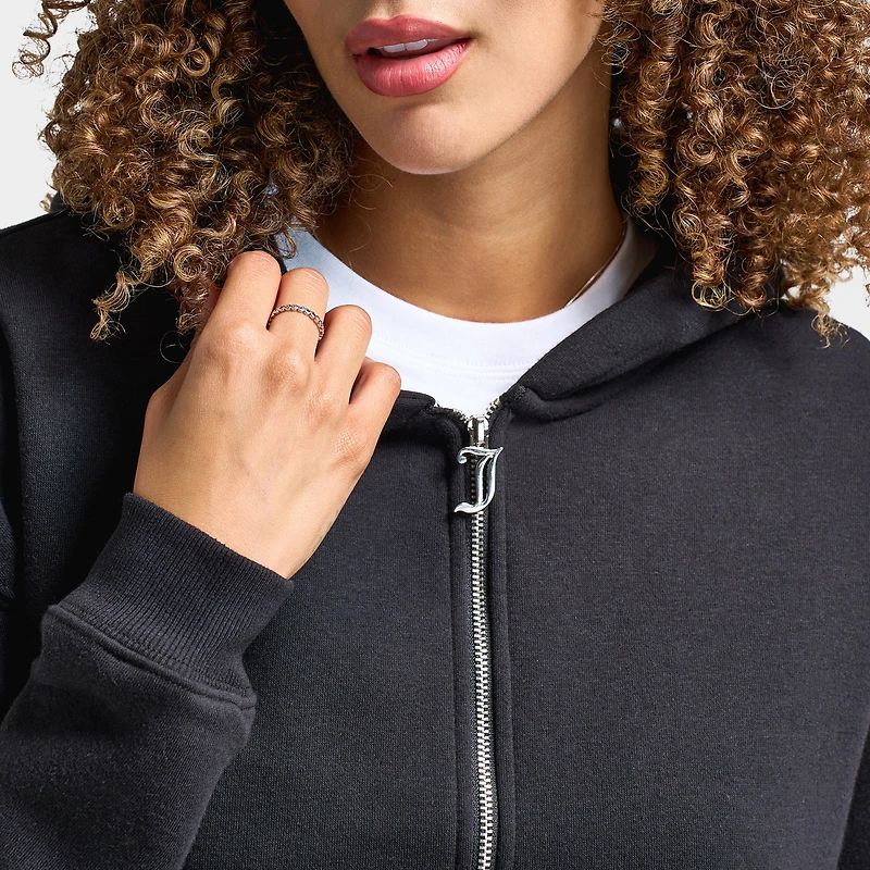 Juicy Couture Women's Cropped Full Zip Fleece Hoodie Roses / Liquorice