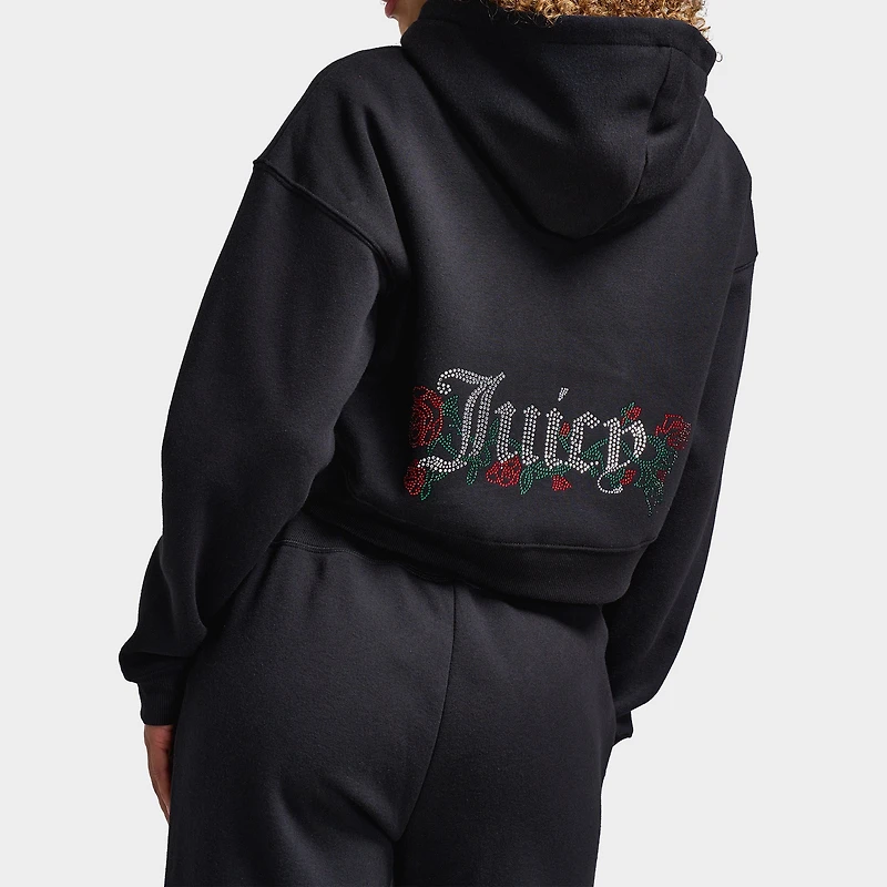 Juicy Couture Femmes Chandail à capuchon coupe court en molleton avec zip Rose / Liquorice