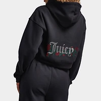 Juicy Couture Femmes Chandail à capuchon coupe court en molleton avec zip Rose / Liquorice