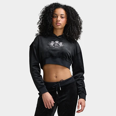 Juicy Couture Luxe Chandail à capuchon Court en Velour / Réglisse
