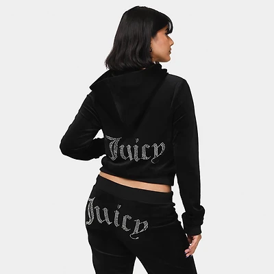 Juicy Couture Women's Big Bling Luxe Velour Full Zip Hoodie / Liquorice