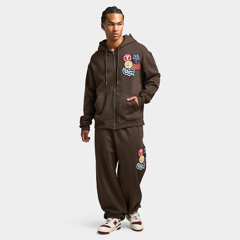 True Religion Patch Vintage Zip Up Hoodie / Dark Brown