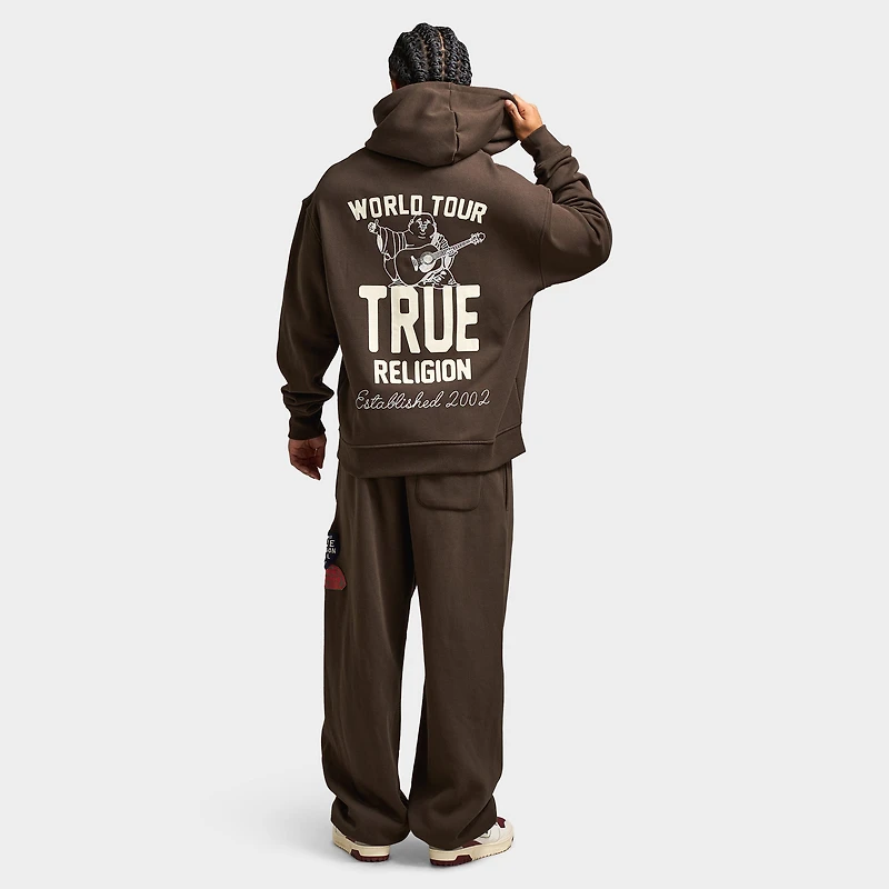True Religion Patch Vintage Zip Up Hoodie / Dark Brown
