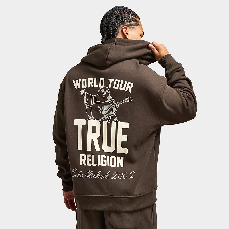 True Religion Patch Vintage Zip Up Hoodie / Dark Brown