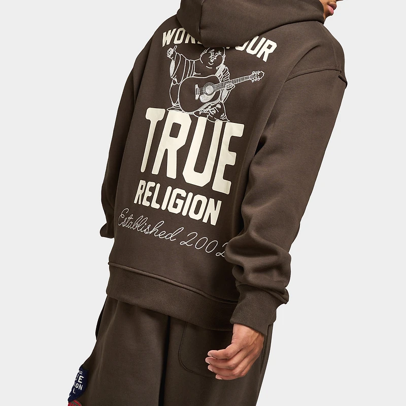 True Religion Patch Vintage Zip Up Hoodie / Dark Brown