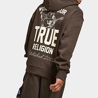 True Religion Patch Vintage Zip Up Hoodie / Dark Brown