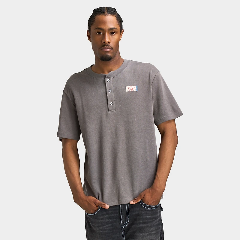 True Religion T-shirt Henley en maille Bouddha / Gris Granit