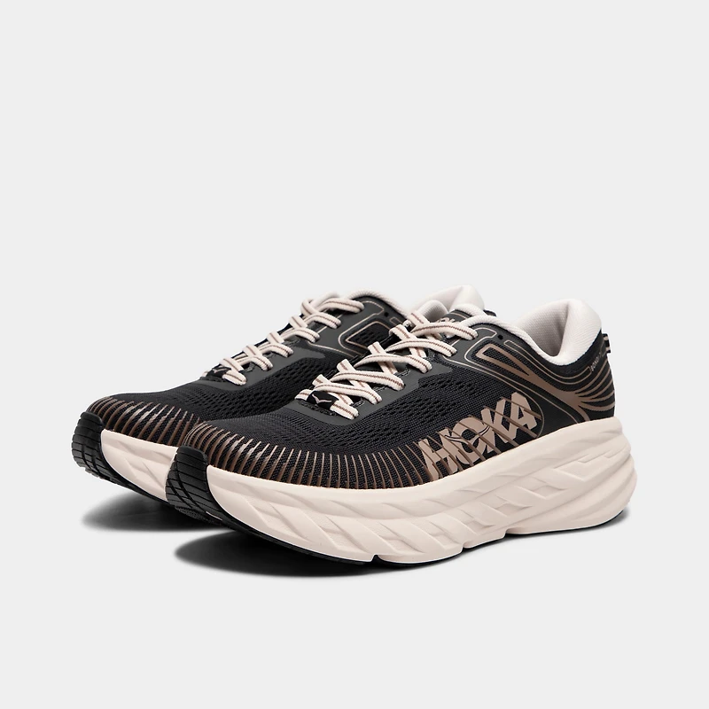 Hoka Women's Bondi 7 Black / Rose Cream