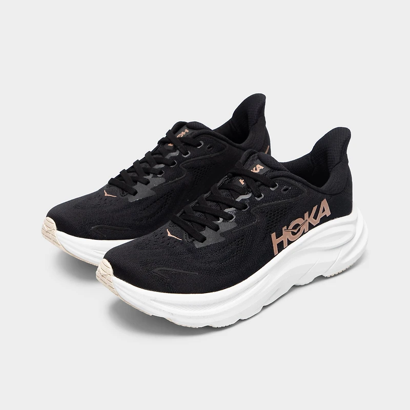 Hoka Women's Clifton 10 Black / White - Rose Gold