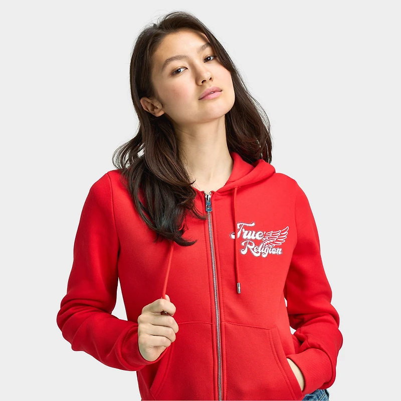 True Religion Crystal Wing Classic Zip Hoodie / Flame Scarlet