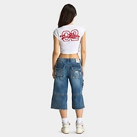 True Religion Women's Crystal Notch Cap Sleeves Tee / White
