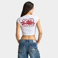 True Religion Women's Crystal Notch Cap Sleeves Tee / White