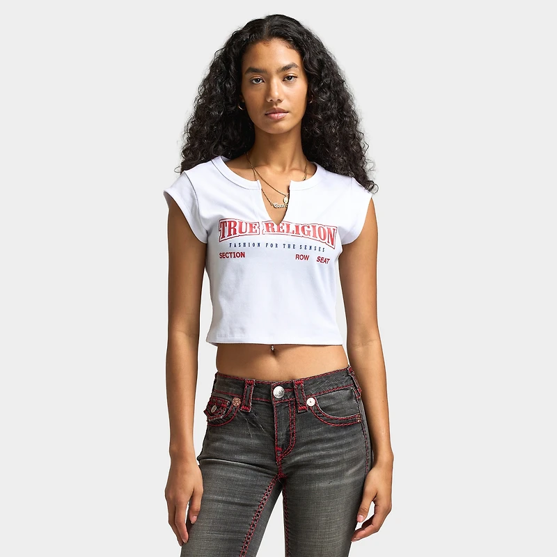 True Religion Women's Anniversary Notched Rib Tee / White