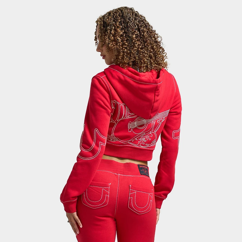 True Religion Women's Anniversary Big T Shrunken Hoodie / Scarlet Sage