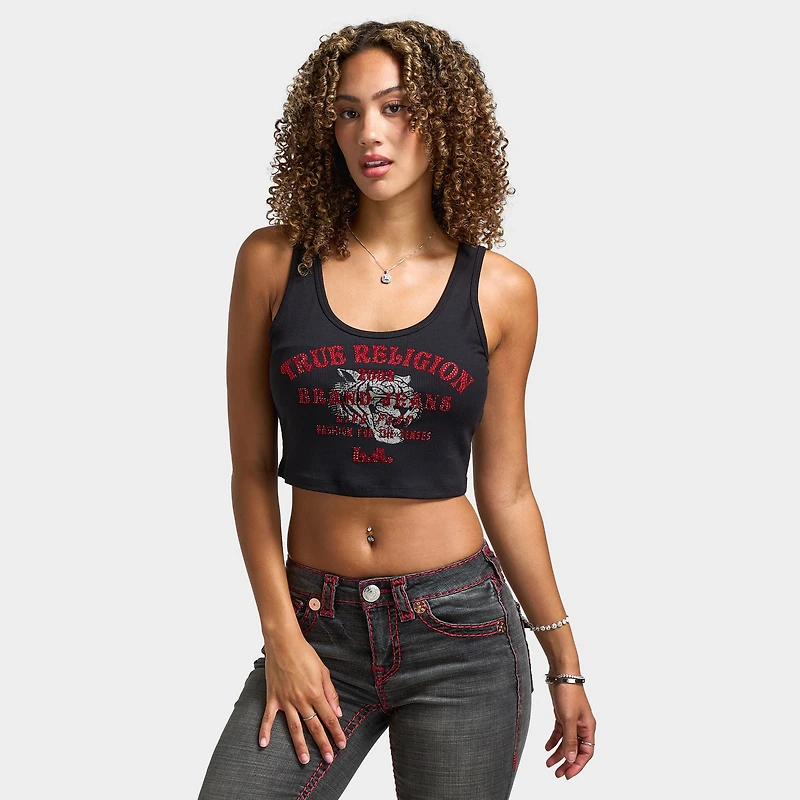 True Religion Women's Crystal Tiger Cut Hem Tank / Jet Black