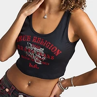 True Religion Women's Crystal Tiger Cut Hem Tank / Jet Black