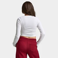 True Religion Haut à manches longues cranté côtelé scintillant pour femme / Blanc