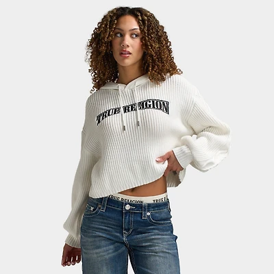 True Religion Women's Embroidery Pullover Hoodie / Winter White
