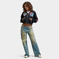 True Religion Women's Crystal Patched Zip Hoodie / Jet Black