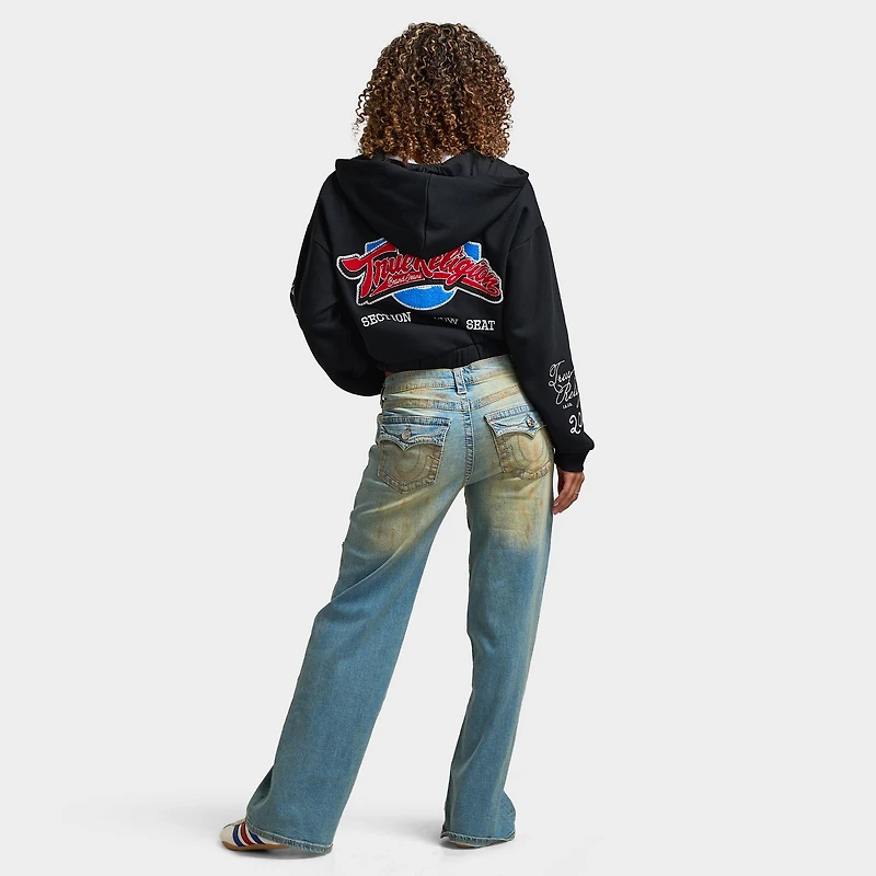 True Religion Women's Crystal Patched Zip Hoodie / Jet Black