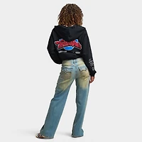 True Religion Women's Crystal Patched Zip Hoodie / Jet Black
