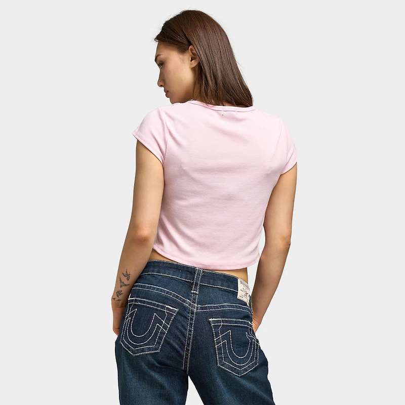 True Religion Women's Lace Up Cap Sleeve Rib Top / Fairy