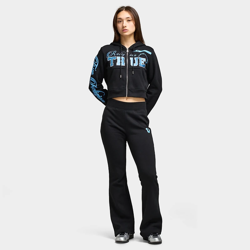 True Religion Women's Embroidered Shrunken Full Zip Hoddie / Black