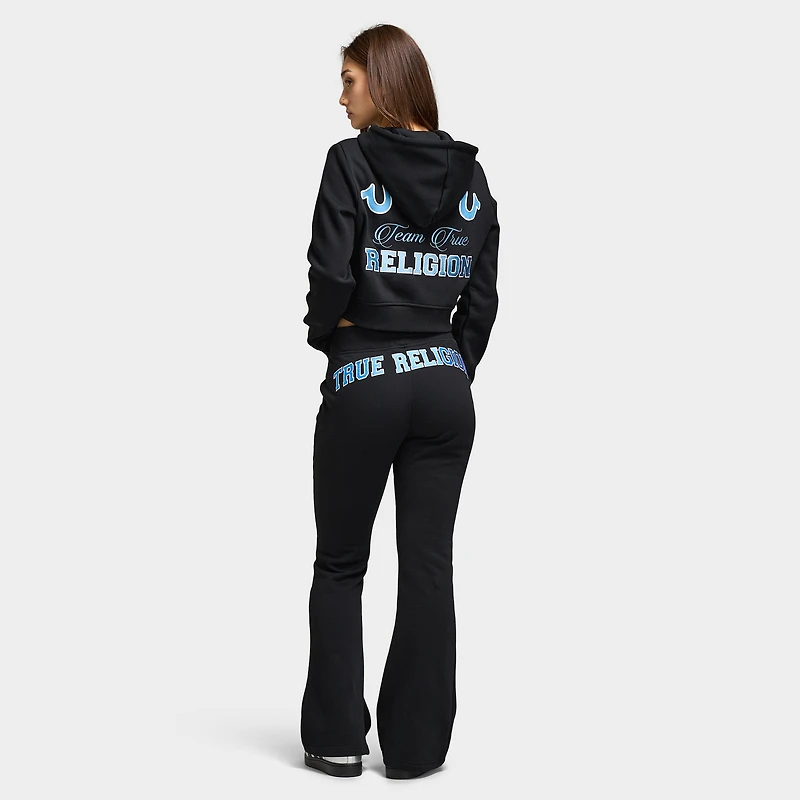 True Religion Femmes Chandail à Capuchon Zippé Court Brodé / Noir