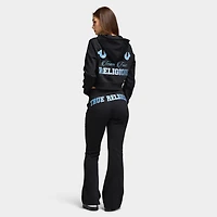 True Religion Femmes Chandail à Capuchon Zippé Court Brodé / Noir