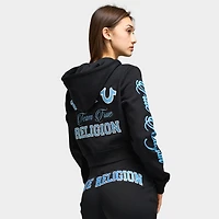 True Religion Women's Embroidered Shrunken Full Zip Hoddie / Black