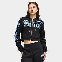 True Religion Women's Embroidered Shrunken Full Zip Hoddie / Black