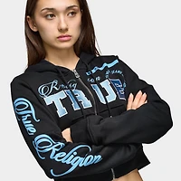 True Religion Women's Embroidered Shrunken Full Zip Hoddie / Black