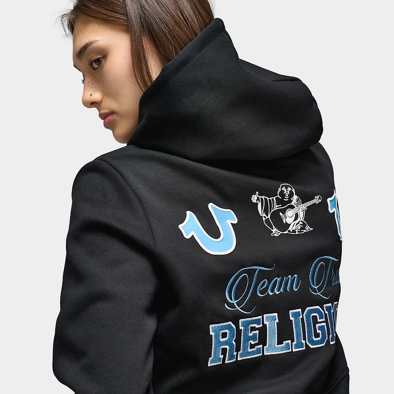 True Religion Women's Embroidered Shrunken Full Zip Hoddie / Black