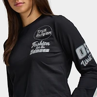 True Religion Women's Bedazzled Crystal Sporty Long Sleeve Baby Tee / Black