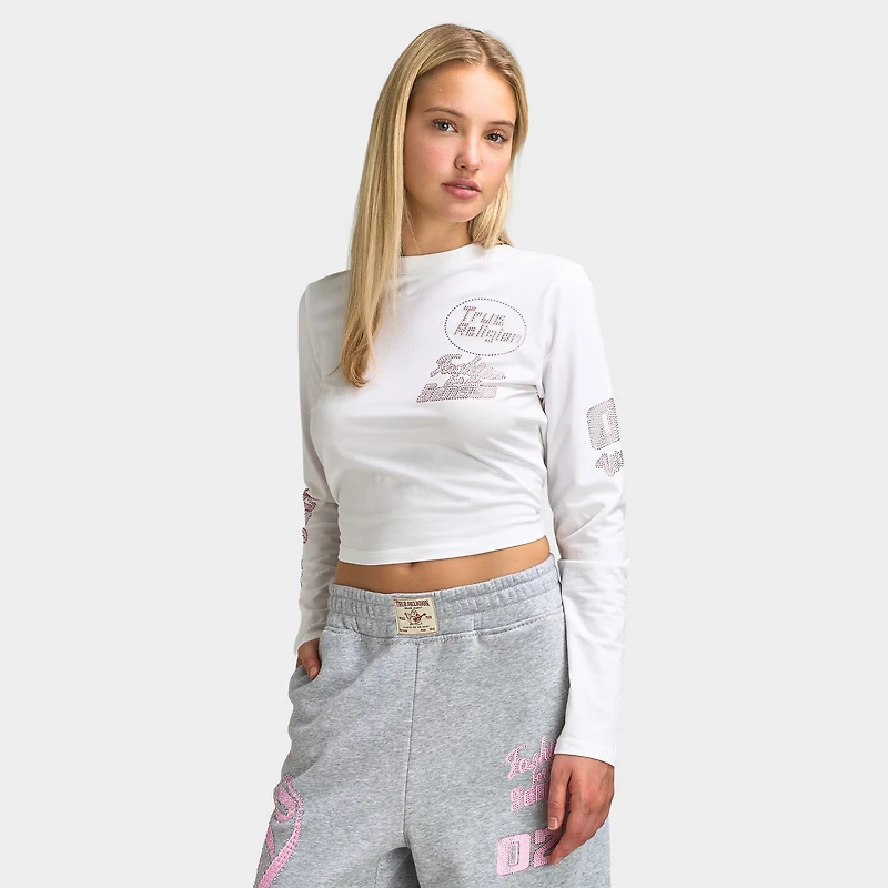 True Religion Crystal Sporty Longsleeve Baby Tee White / Pink