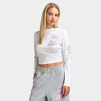 True Religion Crystal Sporty Longsleeve Baby Tee White / Pink