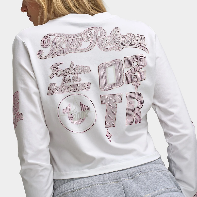 True Religion Haut court à manches longues sportif Crystal blanc / rose