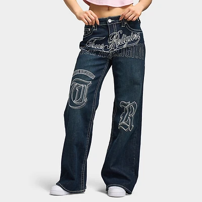 True Religion Women's Embroidery Bobbi Baggy Big T Jeans / Ice Meadow