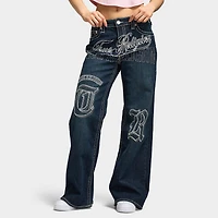 True Religion Women's Embroidery Bobbi Baggy Big T Jeans / Ice Meadow
