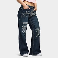 True Religion Women's Embroidery Bobbi Baggy Big T Jeans / Ice Meadow