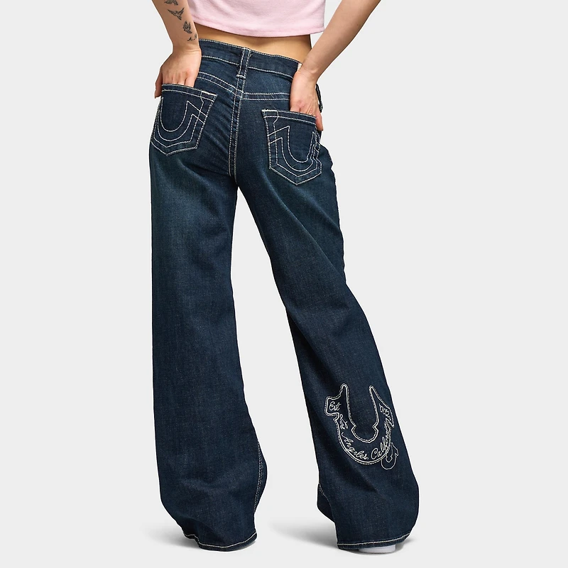 True Religion Women's Embroidery Bobbi Baggy Big T Jeans / Ice Meadow