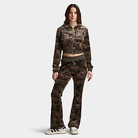 True Religion Women's Velour Shrunken Hoodie / Brown Camo