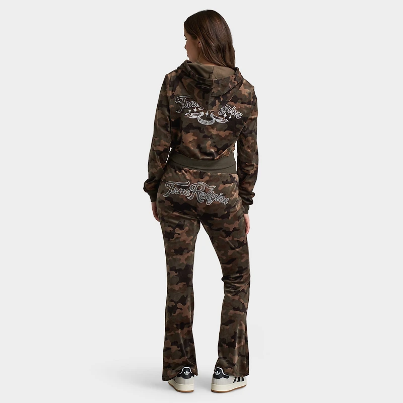 True Religion Women's Velour Shrunken Hoodie / Brown Camo