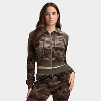True Religion Femmes Chandail à capuchon Rétréci en Velours / Motif camouflage Brun