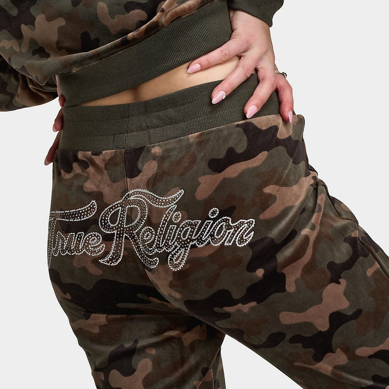 True Religion Femmes Pantalon Bootcut en Velours / Motif camouflage Brun