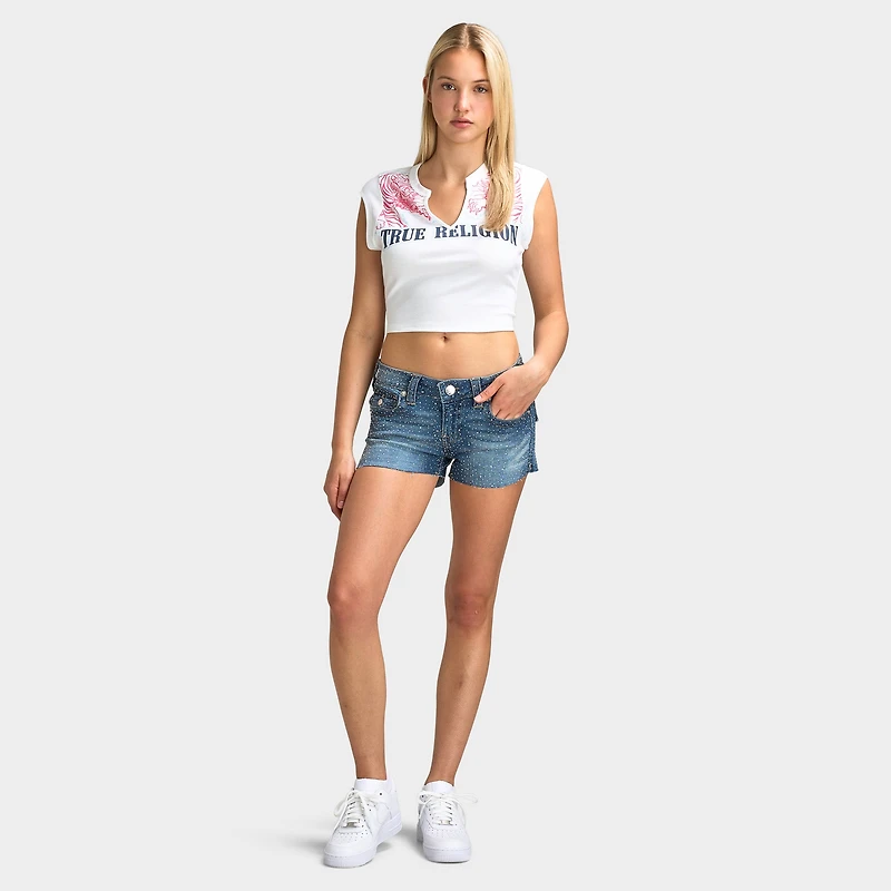 True Religion Crystal All Over Joey LR Short coupé à Rabat Court / Tourbillon de Sucre