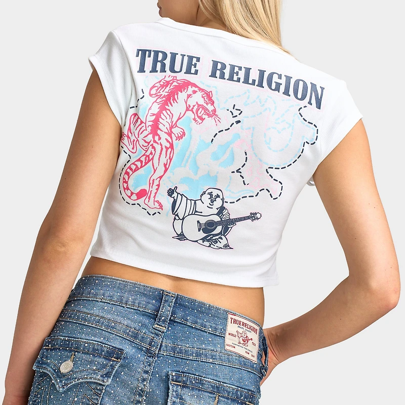 True Religion T-Shirt TR Tiger Logo Notch / Blanc Optique