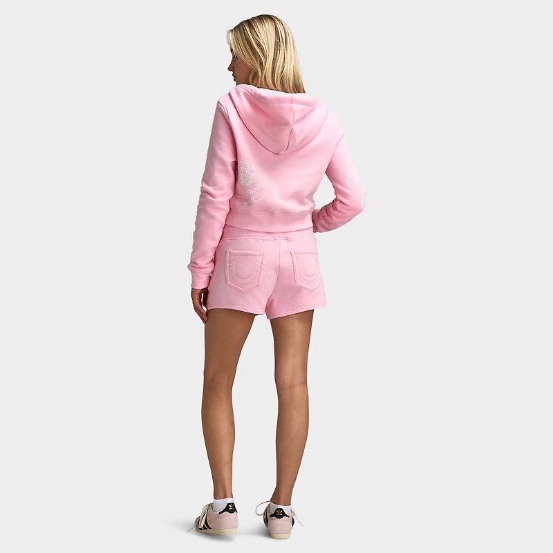 True Religion Chandail à Capuche Zippé Brodé Tigre / Rose Orchidée